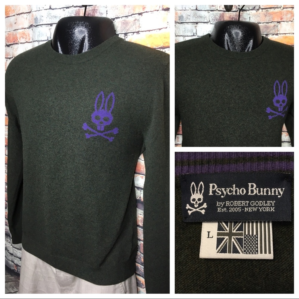 Psycho Bunny Olive Green Crewneck Sweater
